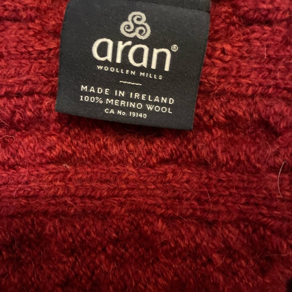 Authentic Aran Women's Irish Merino Wool Throw Over Wrap Sweater - Red - Picture 3 of 11
